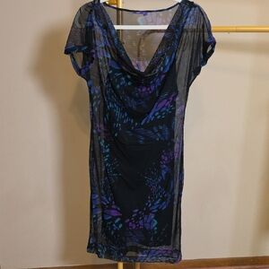 Mexx Black Mini Dress with Blue and Purple Print